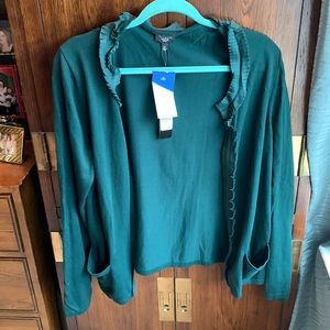Emerald Green Talbots Petite XL NWT Ruffle Cardigan with pockets